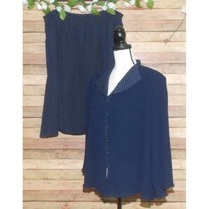 Anna Maxwell Blue Polka Dot Skirt Set Size 22W 2 Piece Midi Skirt Button Blouse